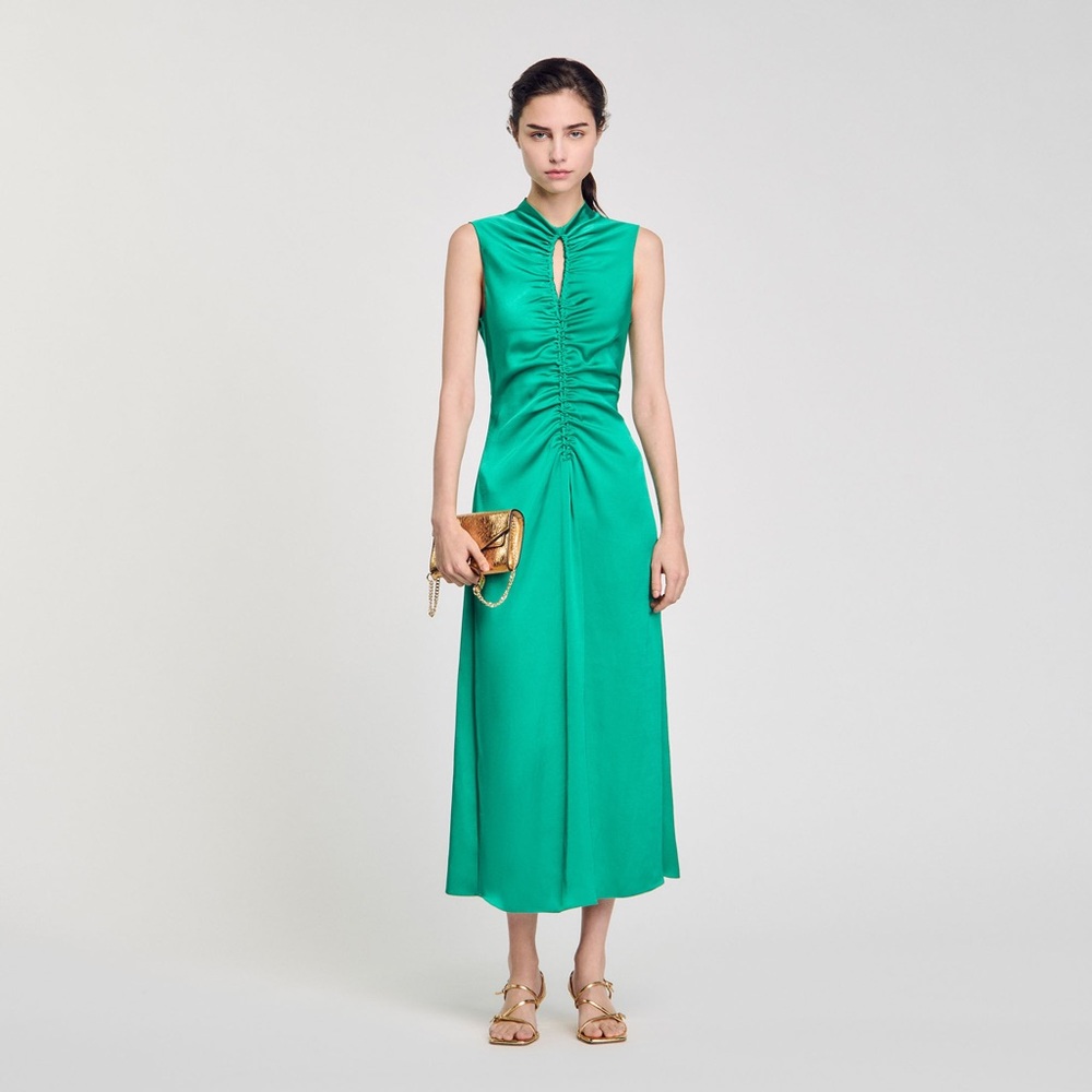 Sandro DRAPED SATIN-EFFECT DRESS - Picture 3 of 7
